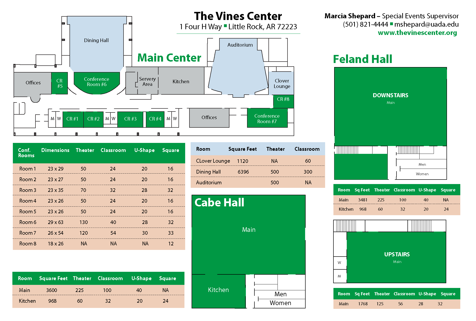 Main Floor Plan contqact Macia Shepard Special Events Supervisor at 501-821-4444 or email mshepard@uada.edu