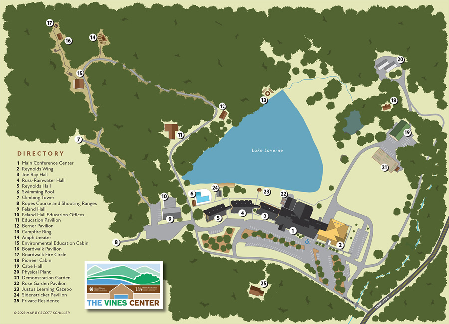 Birds Eye Map view of the 4H center with lists of where each building is